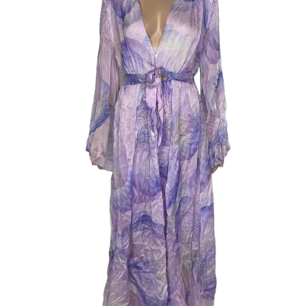 NEW FORTE Women's Dress Silk Floral Print Lavender Size S